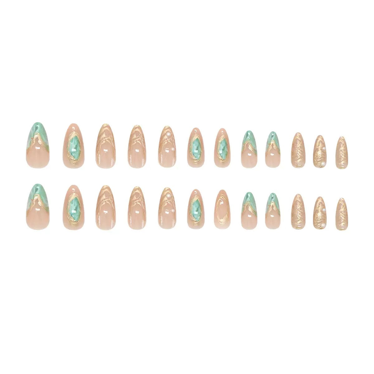 French 3D Irregular Gold-Foiled Aurora Sand Pearl Detachable Press-On Nails