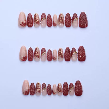New Style Gilded Almond Nails | Wine Red Cat Eye Butterfly, Hand-Applied Rhinestones, French Premium Press-On Nails
