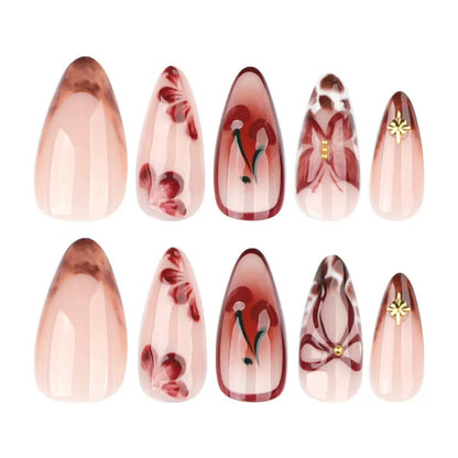 Best-Selling 3D French Press-On Nails with Cute Bow & Cherry Blossom Design