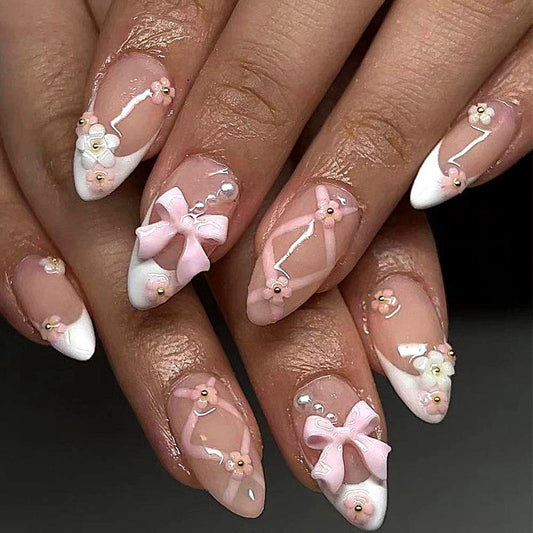 French-Style Butterfly and Vibrant Flower Press-On Nails