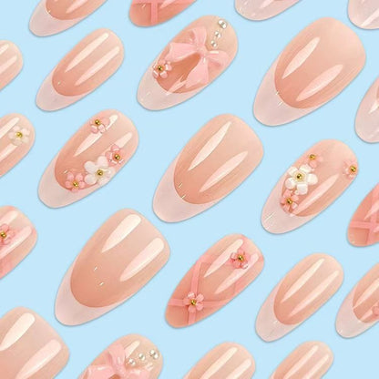 French-Style Butterfly and Vibrant Flower Press-On Nails