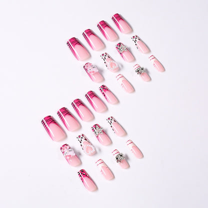 Cute Pink KITTY Cat Press-On Nails – Heart, Pearl & Rhinestone Accents