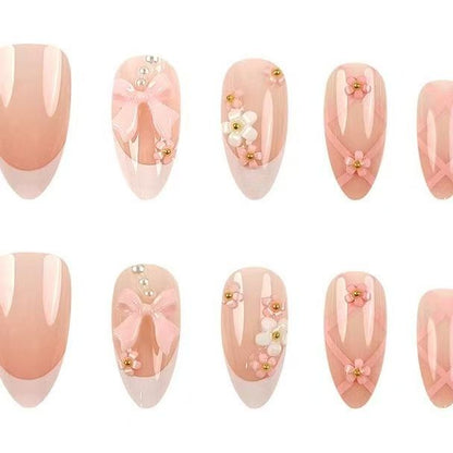 French-Style Butterfly and Vibrant Flower Press-On Nails
