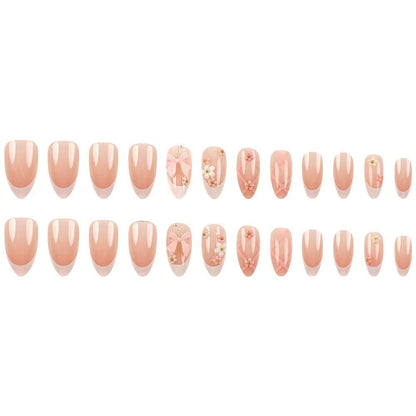 French-Style Butterfly and Vibrant Flower Press-On Nails