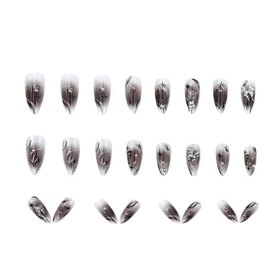 Dark Aesthetic Fine Glitter Gradient 3D Butterfly Detachable Press-On Nails