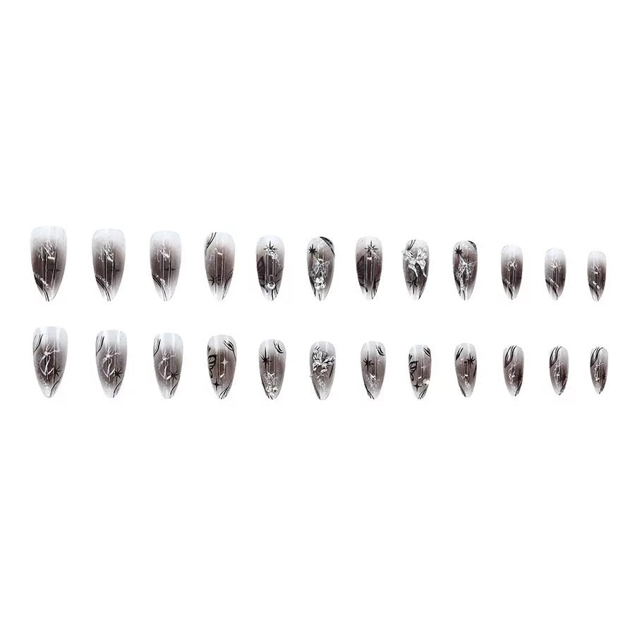 Dark Aesthetic Fine Glitter Gradient 3D Butterfly Detachable Press-On Nails