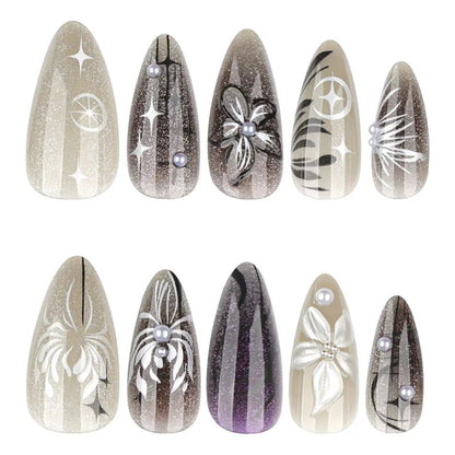 Cool Black Gradient Cat Eye 3D Flower Detachable Press-On Nails