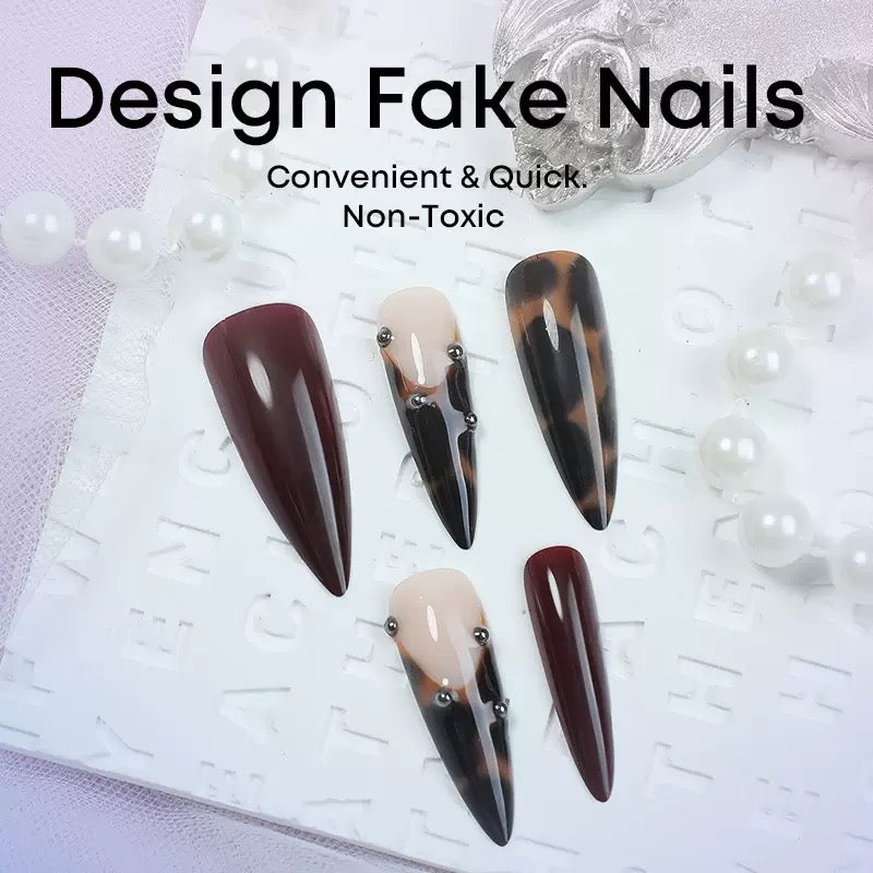 Minimalist Silver Studded Leopard Print Stiletto Detachable Press-On Nails