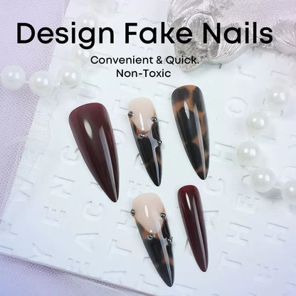 Minimalist Silver Studded Leopard Print Stiletto Detachable Press-On Nails