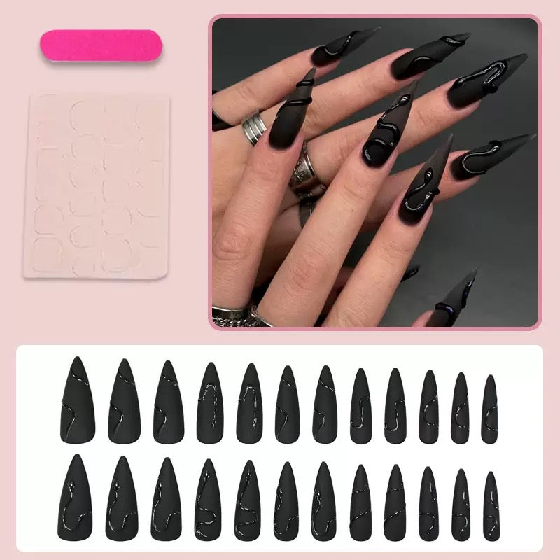 Dark Aesthetic 3D Black Snake Matte Minimalist Detachable Press-On Nails