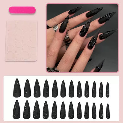 Dark Aesthetic 3D Black Snake Matte Minimalist Detachable Press-On Nails