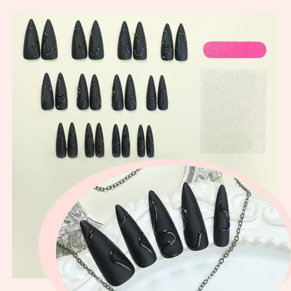 Dark Aesthetic 3D Black Snake Matte Minimalist Detachable Press-On Nails