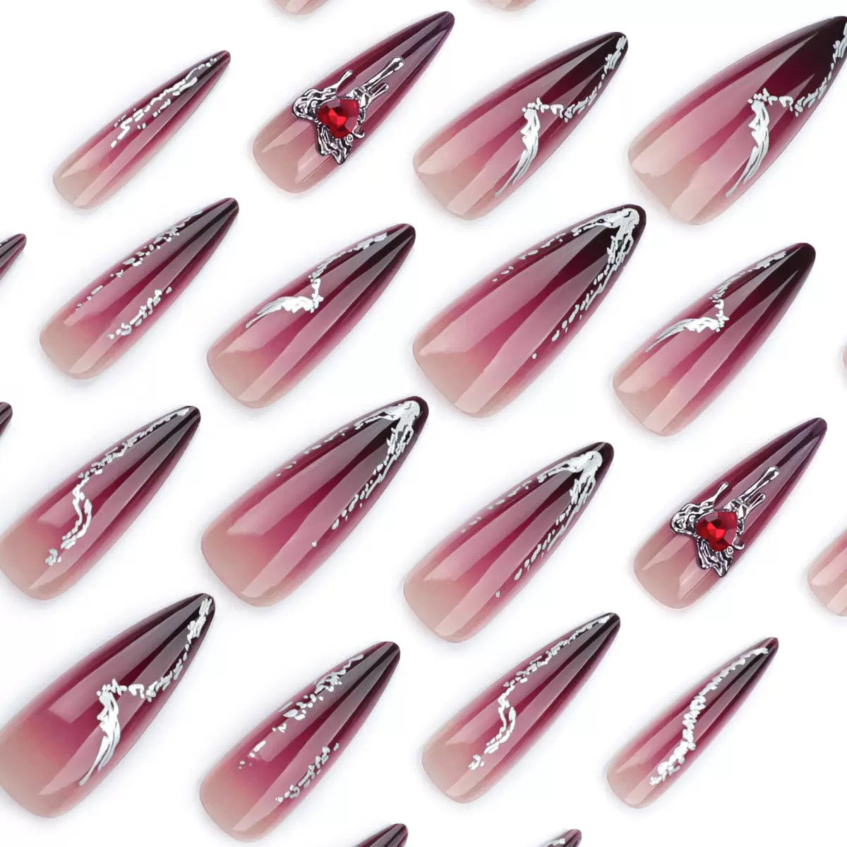 Long Stiletto Dark Gradient Glitter Detachable Press-On Nails | Sweet & Cool Girl Style