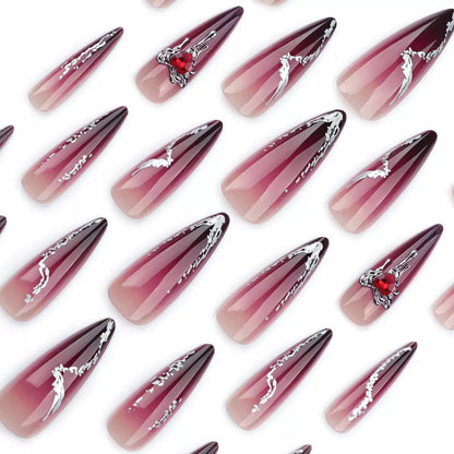 Long Stiletto Dark Gradient Glitter Detachable Press-On Nails | Sweet & Cool Girl Style