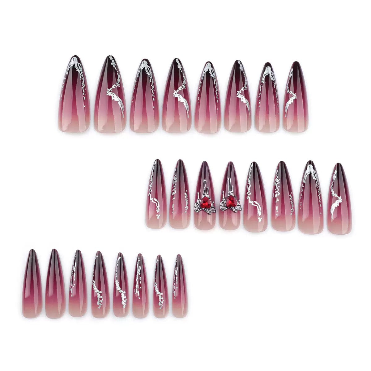 Long Stiletto Dark Gradient Glitter Detachable Press-On Nails | Sweet & Cool Girl Style