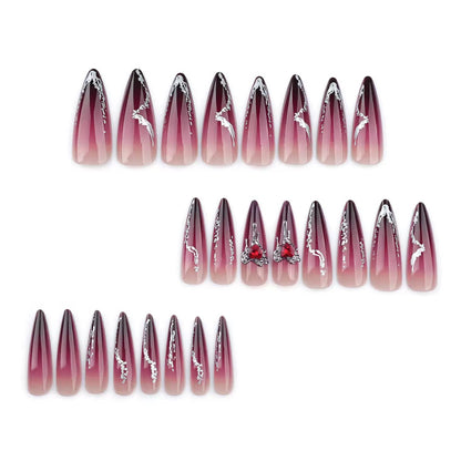 Long Stiletto Dark Gradient Glitter Detachable Press-On Nails | Sweet & Cool Girl Style