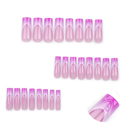 Minimalist French Pink-Purple Gradient Long Cylinder 3D Water Ripple Detachable Press-On Nails