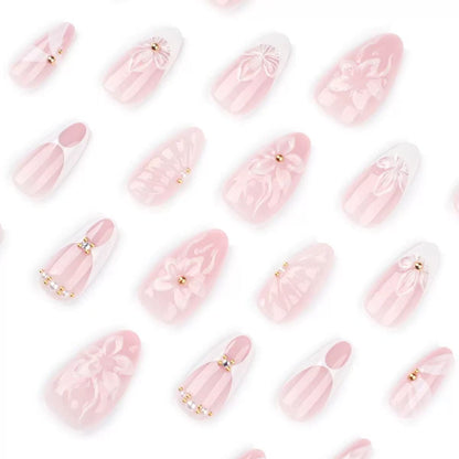Hot-Selling 3D Floral French Short Almond Detachable Press-On Nails | EU & US Trendy Style
