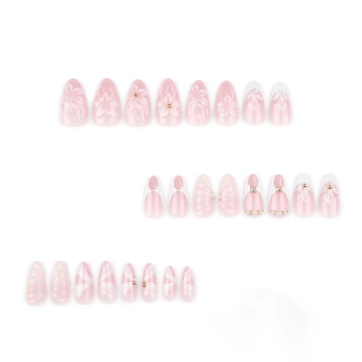 Hot-Selling 3D Floral French Short Almond Detachable Press-On Nails | EU & US Trendy Style