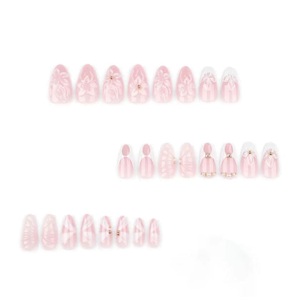 Hot-Selling 3D Floral French Short Almond Detachable Press-On Nails | EU & US Trendy Style