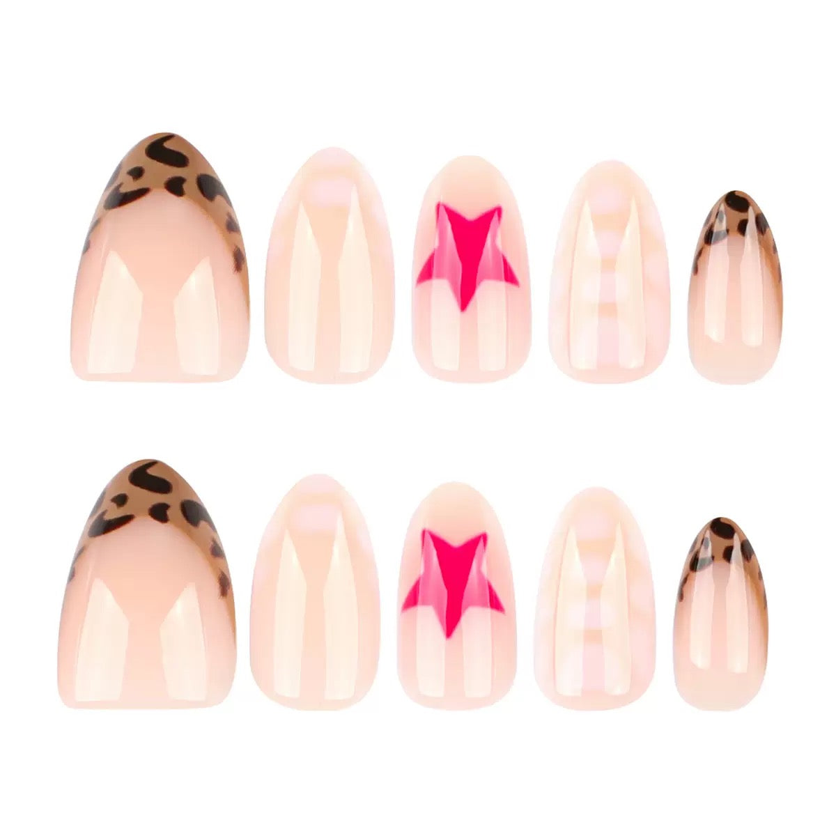 Hot-Selling Red Star Short Almond French Leopard Print Detachable Press-On Nails