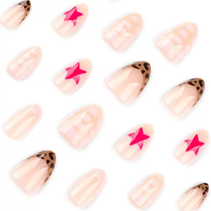 Hot-Selling Red Star Short Almond French Leopard Print Detachable Press-On Nails