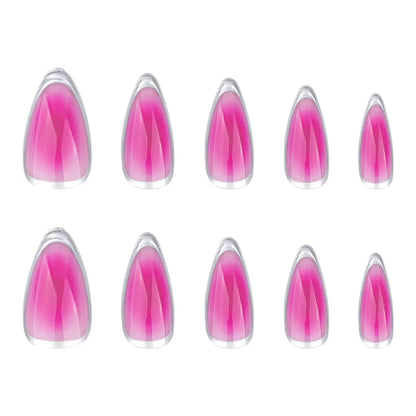 Rose Red Ombre Silver French Circle Almond Detachable Press-On Nails
