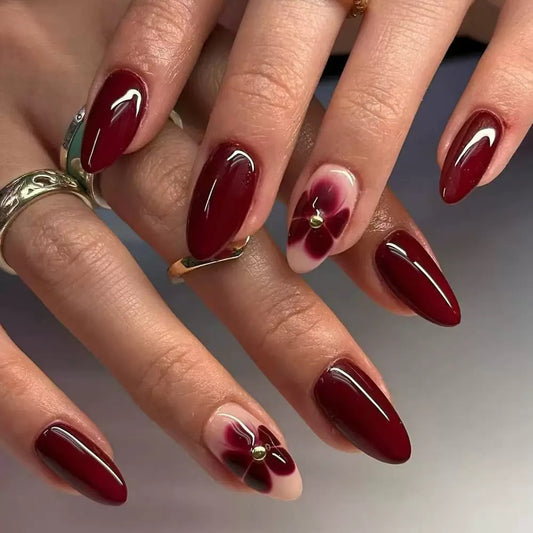 Minimalist Red Short Almond Detachable Press-On Nails