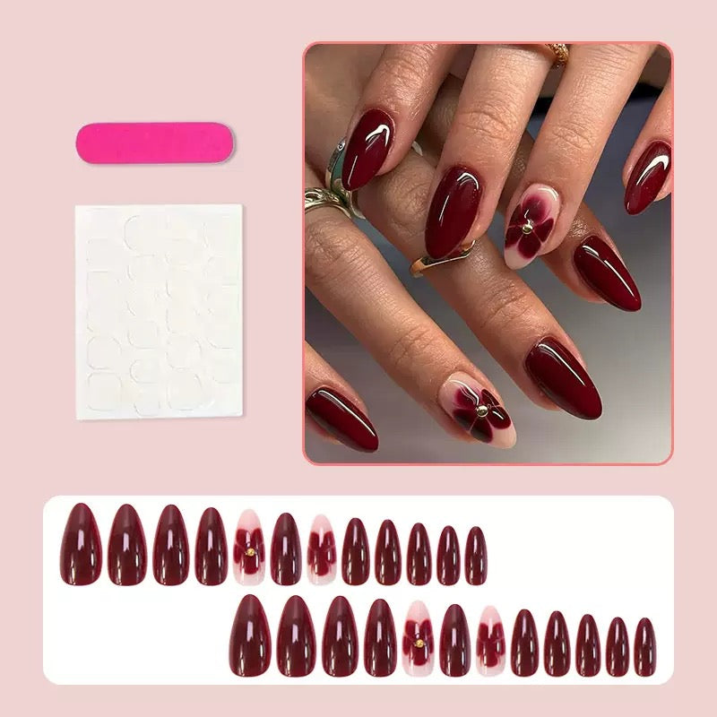 Minimalist Red Short Almond Detachable Press-On Nails