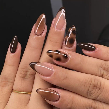 French Leopard Resin Almond Detachable Press-On Nails