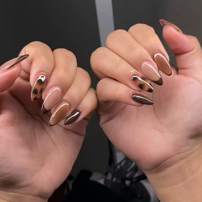 French Leopard Resin Almond Detachable Press-On Nails