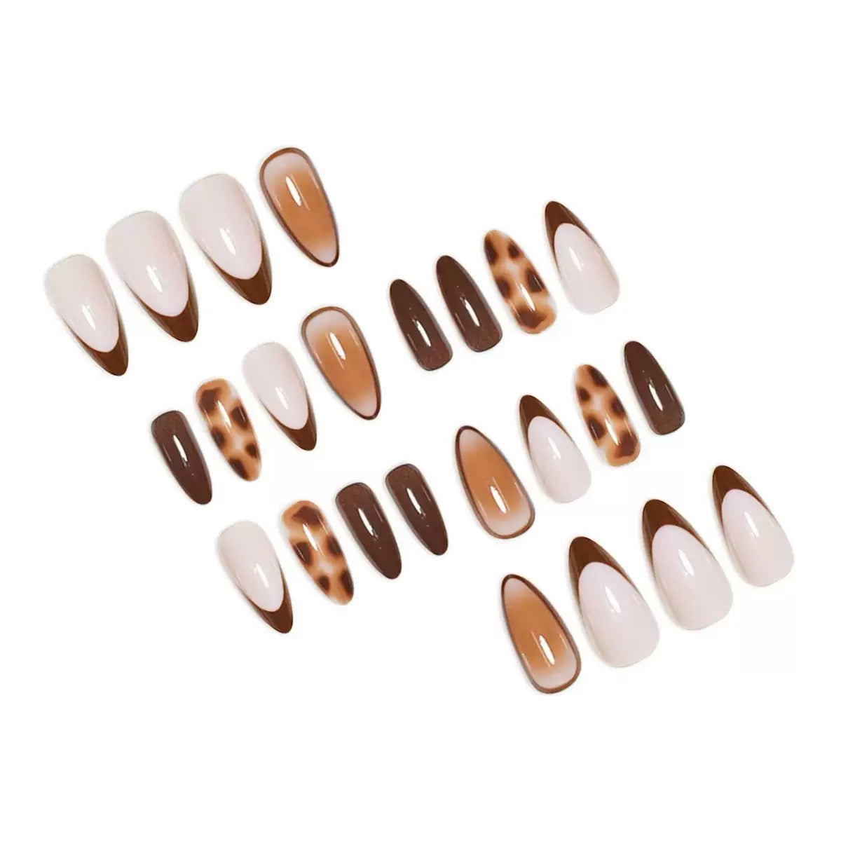 French Leopard Resin Almond Detachable Press-On Nails