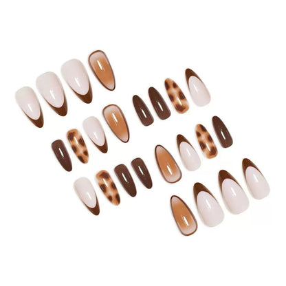 French Leopard Resin Almond Detachable Press-On Nails
