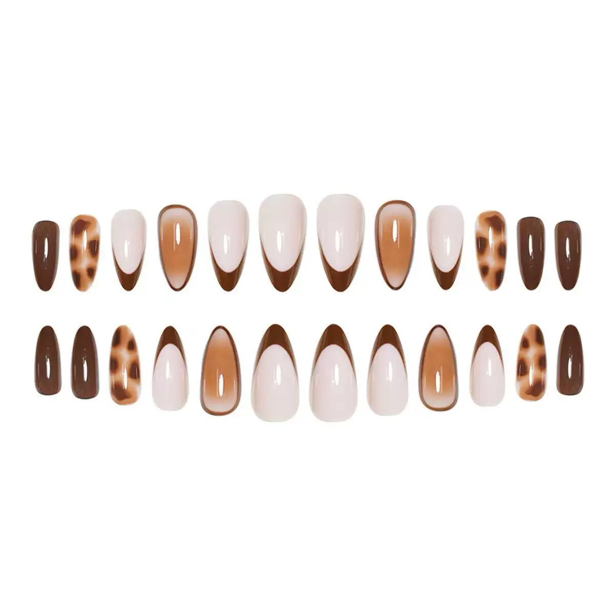 French Leopard Resin Almond Detachable Press-On Nails