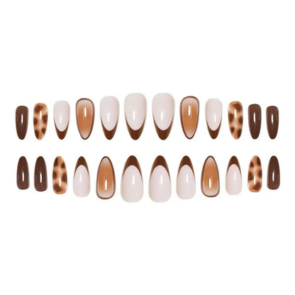 French Leopard Resin Almond Detachable Press-On Nails