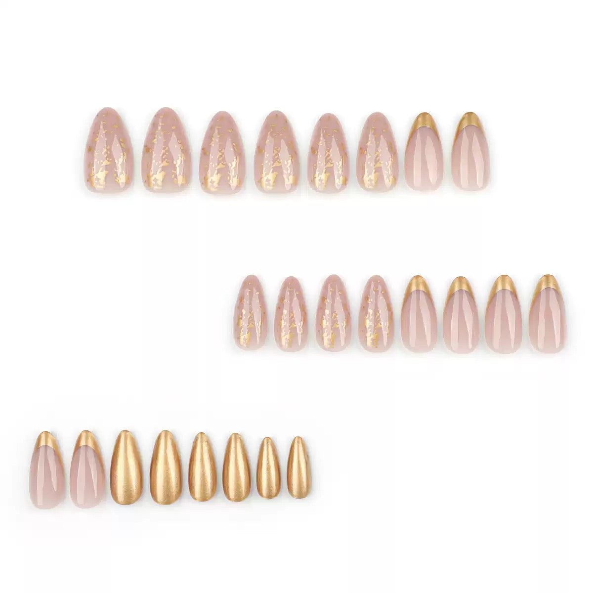 Sparkling Pearl Short Nude Pink Gold Foil French Detachable Press-On Nails | Premium Luxury Style
