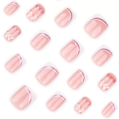 Short Square French Style Nude Glitter Branch Design Press-On Nails