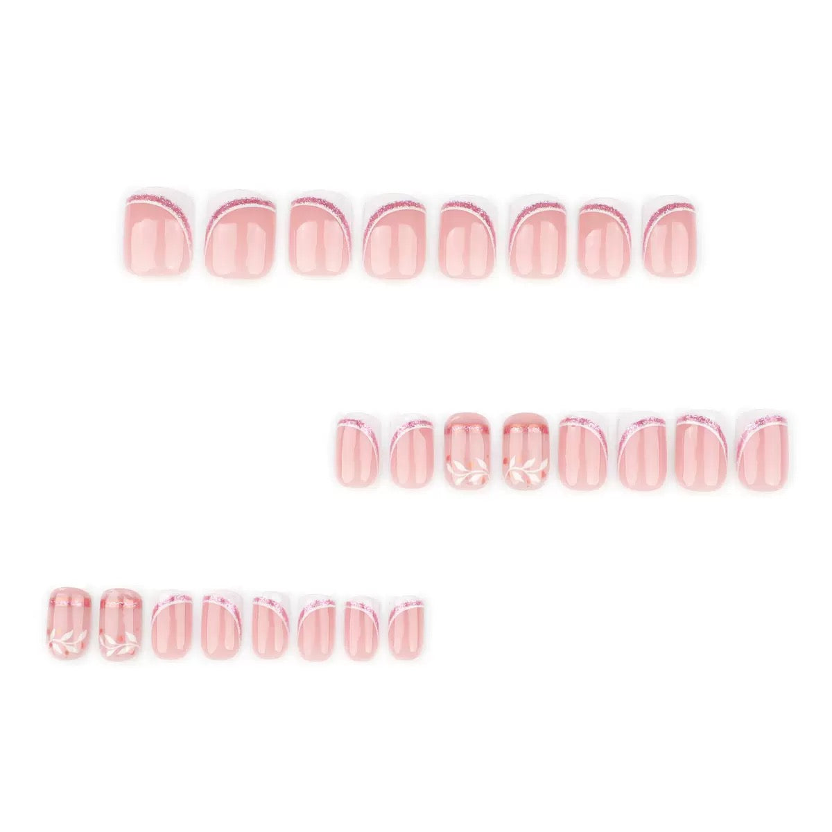 Short Square French Style Nude Glitter Branch Design Press-On Nails