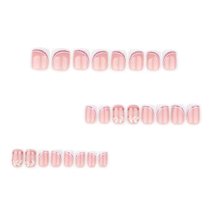 Short Square French Style Nude Glitter Branch Design Press-On Nails