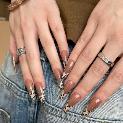 New Arrival Hot Girl Leopard Print Long Stiletto Sweet-Cool Reusable Press-On Nails