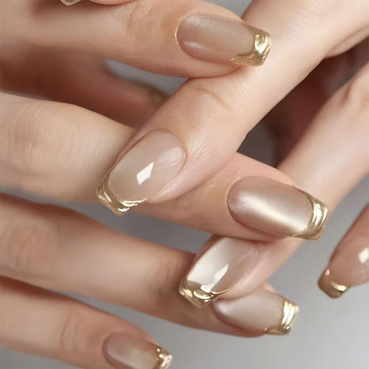 Pink Rose Gold French Cat Eye Press-On Nails