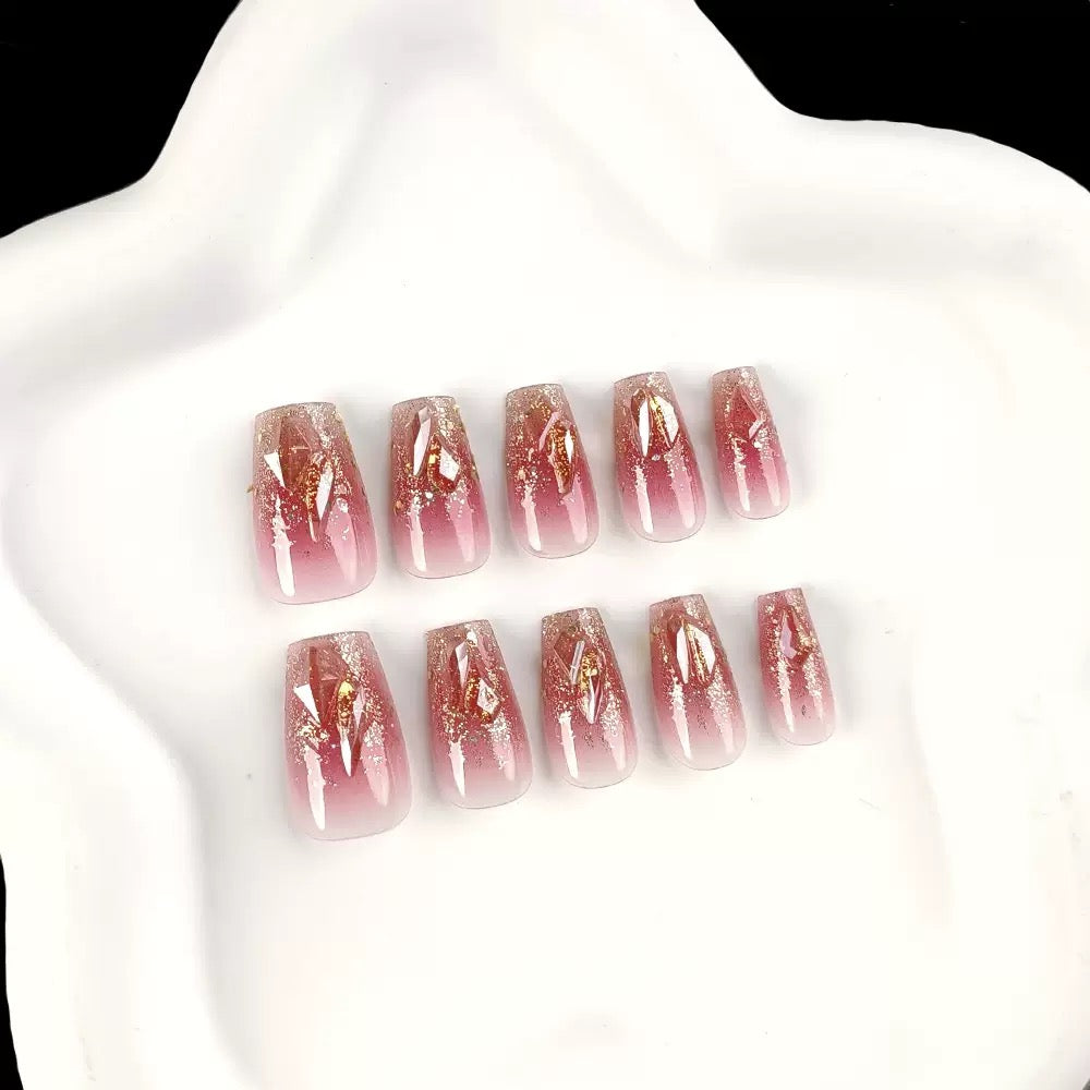 Trendy Hot Girl Sparkling Crushed Diamond Transparent Gradient Ready-to-Wear Press-On Nails