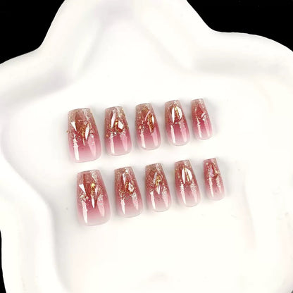 Trendy Hot Girl Sparkling Crushed Diamond Transparent Gradient Ready-to-Wear Press-On Nails
