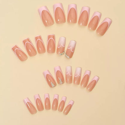 Valentine’s Day Nude French-Style Line Heart Press-On Nails