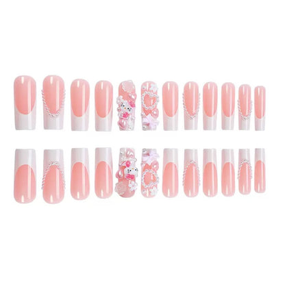 French-Style 3D Pink Kitty Cat with Bow Detachable Press-On Nails