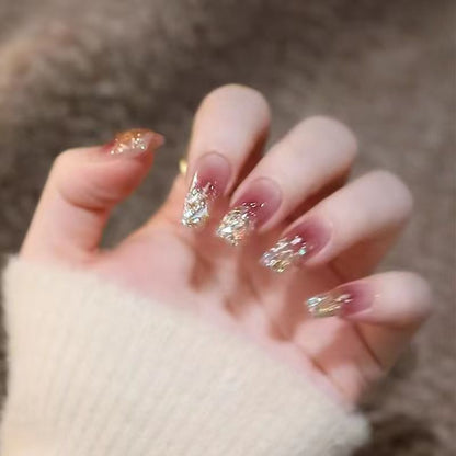 Trendy Hot Girl Sparkling Crushed Diamond Transparent Gradient Ready-to-Wear Press-On Nails