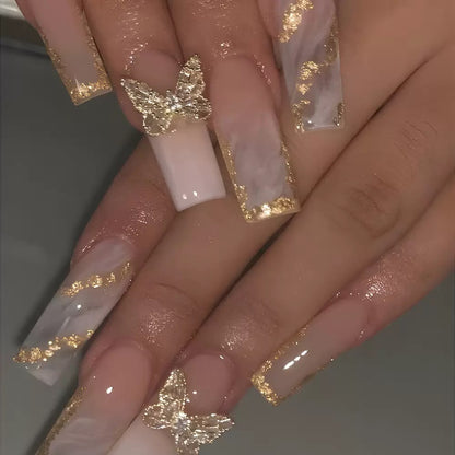 Hot-selling white French-style pure-desire butterfly sweet floral press-on nails