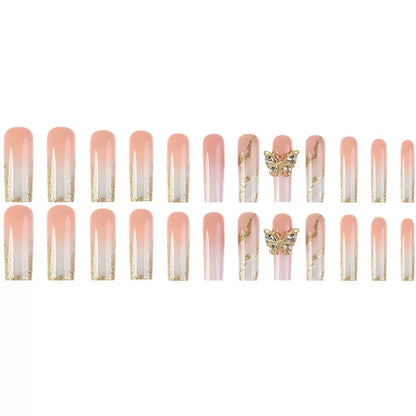 Hot-selling white French-style pure-desire butterfly sweet floral press-on nails