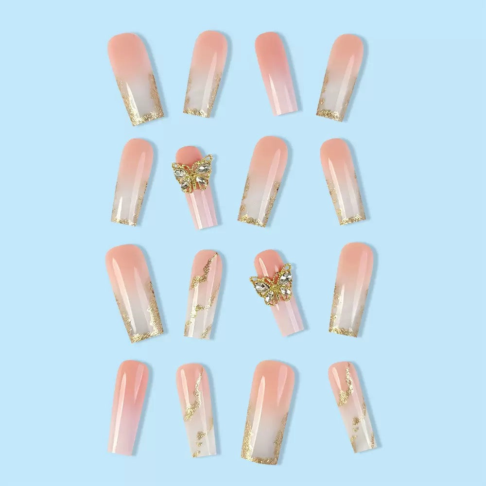 Hot-selling white French-style pure-desire butterfly sweet floral press-on nails