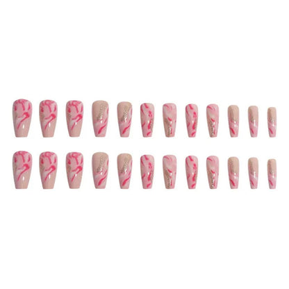 Long Ballerina Ombre Press-On Nails with Sparkling Gold Glitter, Removable False Nails
